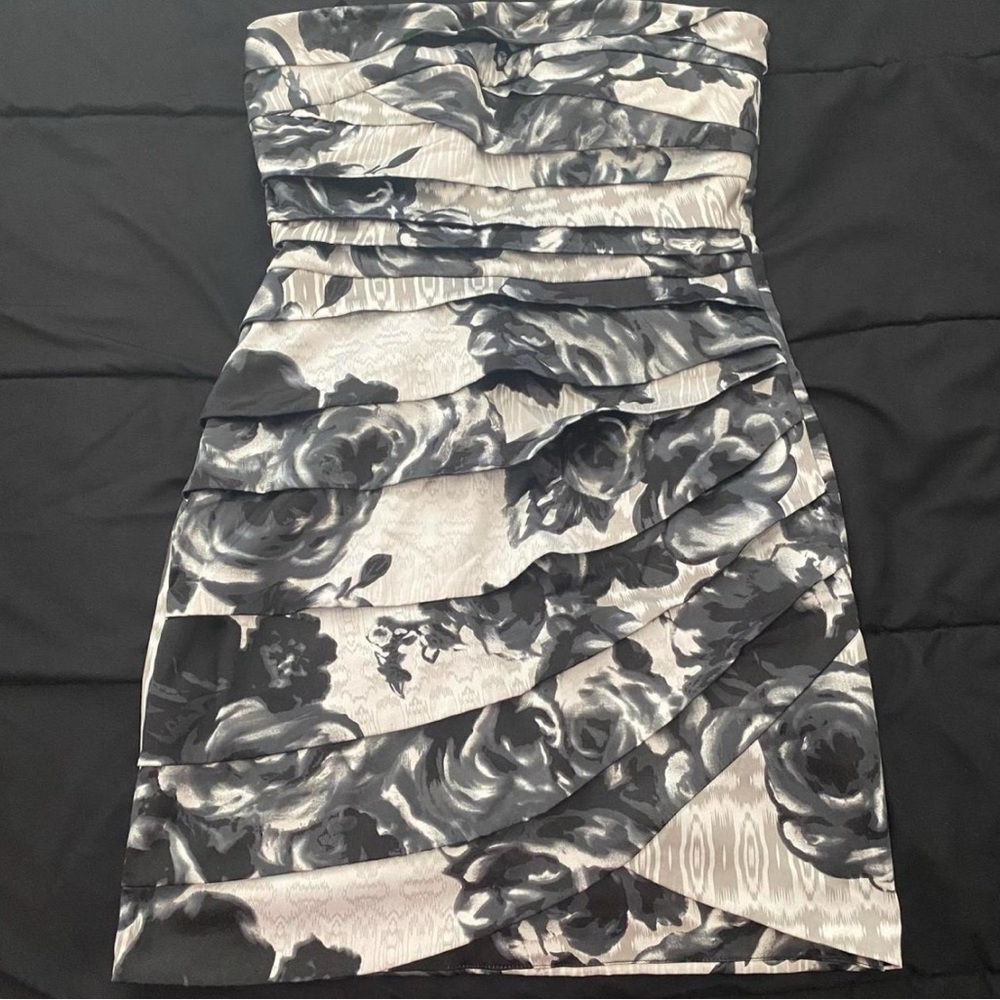 City Studio Strapless Black and White Floral Dress